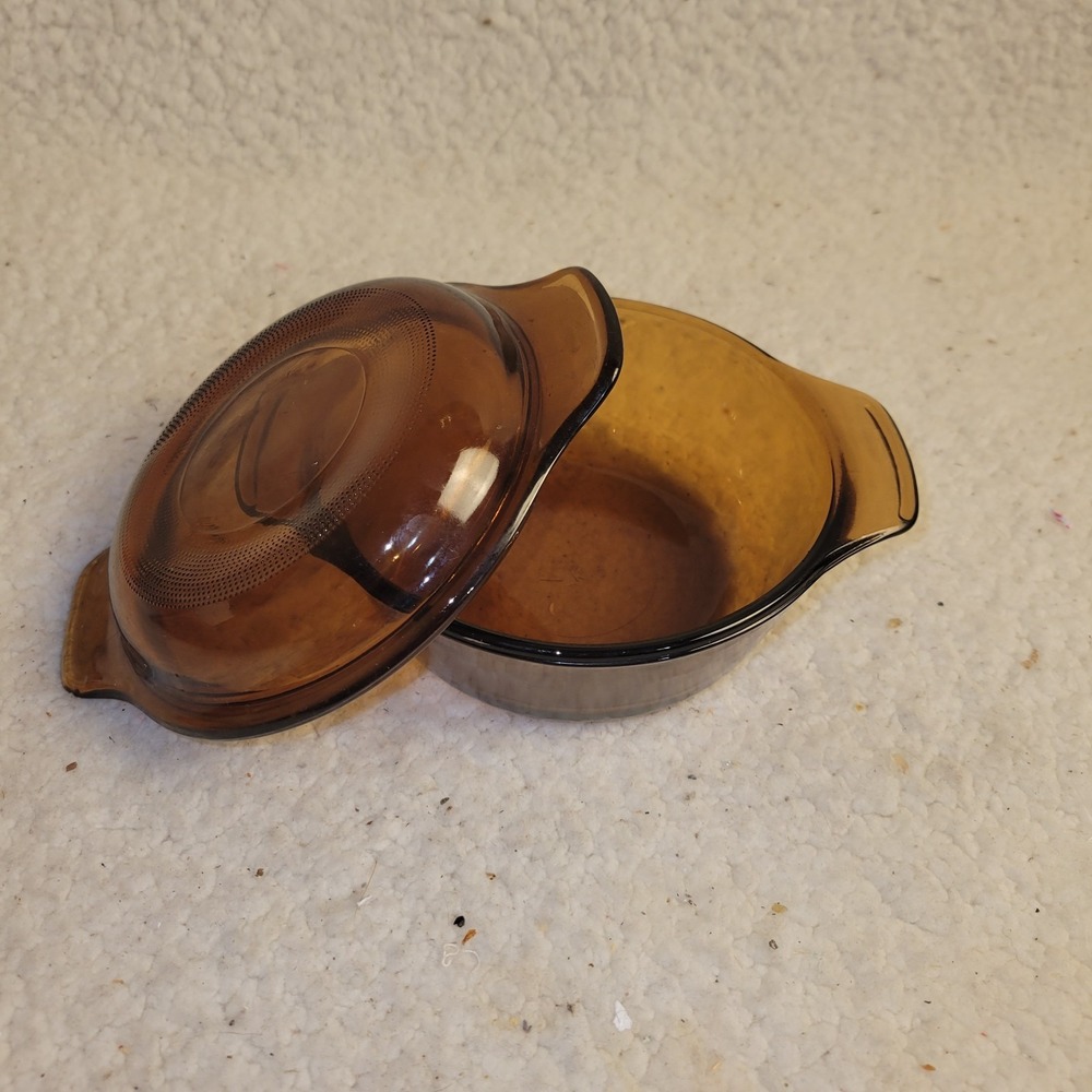 Vintage Anchor Hocking Amber Glass Casserole Dish with Lid Ovenware‎ USA